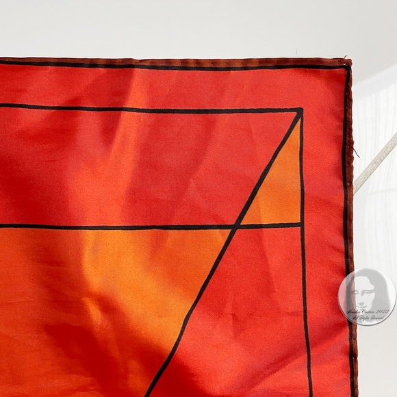 Vera Neumann Silk Scarf Shawl Stole Orange Brown Geometric Print Vintage - Picture 9 of 10